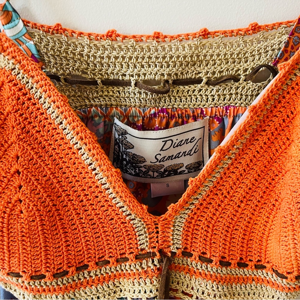 Diane Samandi Orange Crochet Bohemian Flowy Tank
